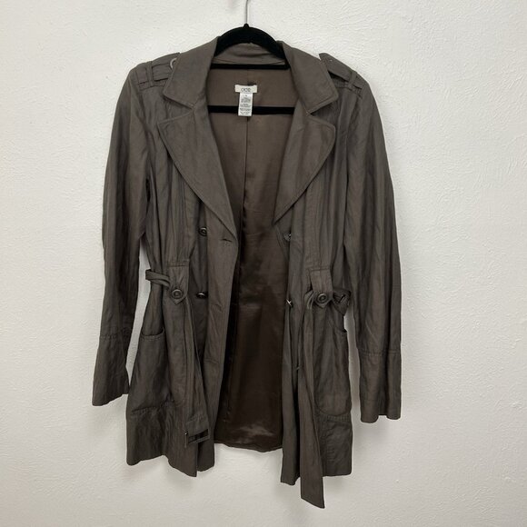 Vtg Y2K Cache Women's Sz M Double Breasted Blazer Short Trench Coat Belted Brown - Picture 11 of 14